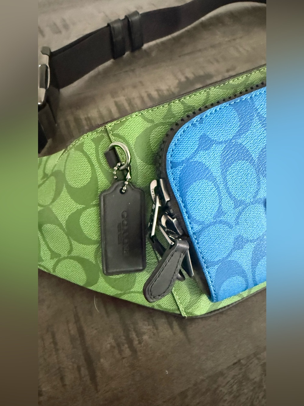 Coach Two-Tone Signature Belt Bag in Green & Blue